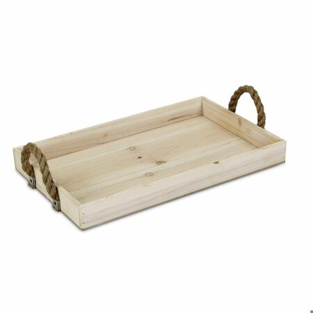 HOMEROOTS 2 x 19.75 x 11.75 in. Natural Wooden Tray with Rope Handles 399616